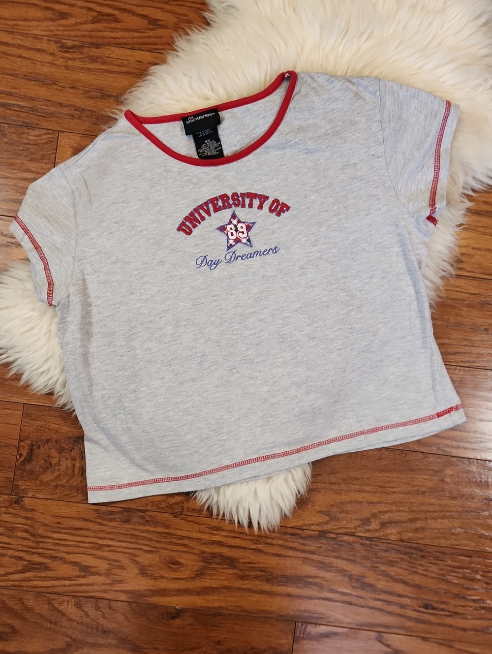Y2k No Boundaries Gray & Red Ringer Crop Babydoll Shirt